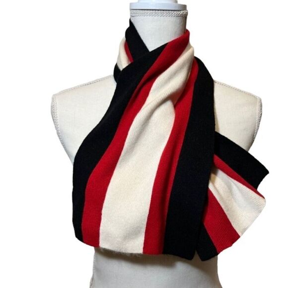 Nautica Rare Cashmere Scarf - Red, Black, Cream with Tuck Band - Picture 1 of 7